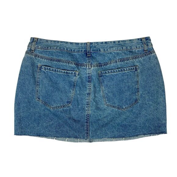 Forever 21 Mini Denim Skirt Womens 1X Medium Wash Blue Black Bow Accents Retro - Picture 4 of 10